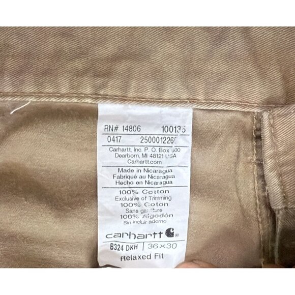 Vintage Carhartt B324 DKH Relaxed Fit Work Pants Men's 36x30 Tan Khaki - Picture 2 of 3